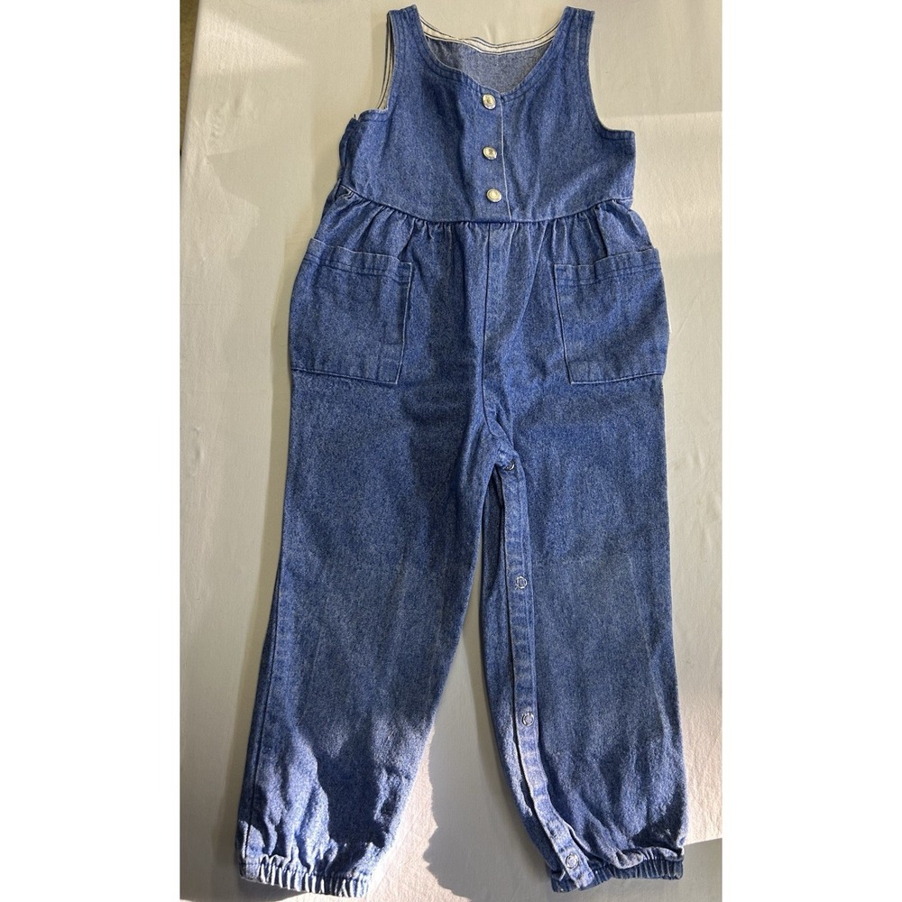 Vintage 90s Healthtex Denim Romper Jumpsuit 4T Snap Leg Made USA Toddler